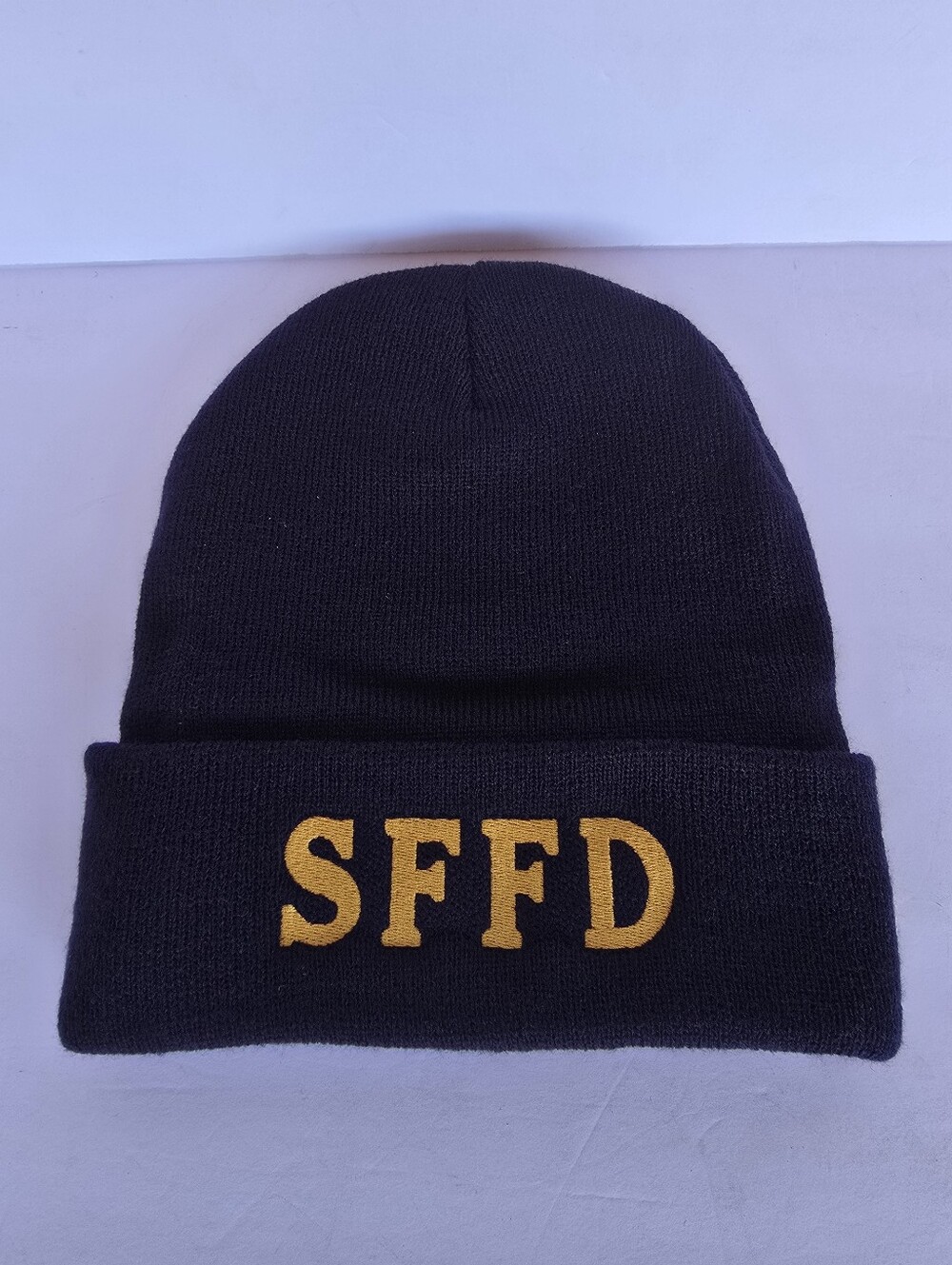 OTTO Navy Knit Beanie with Gold 'SFFD' Embroidery